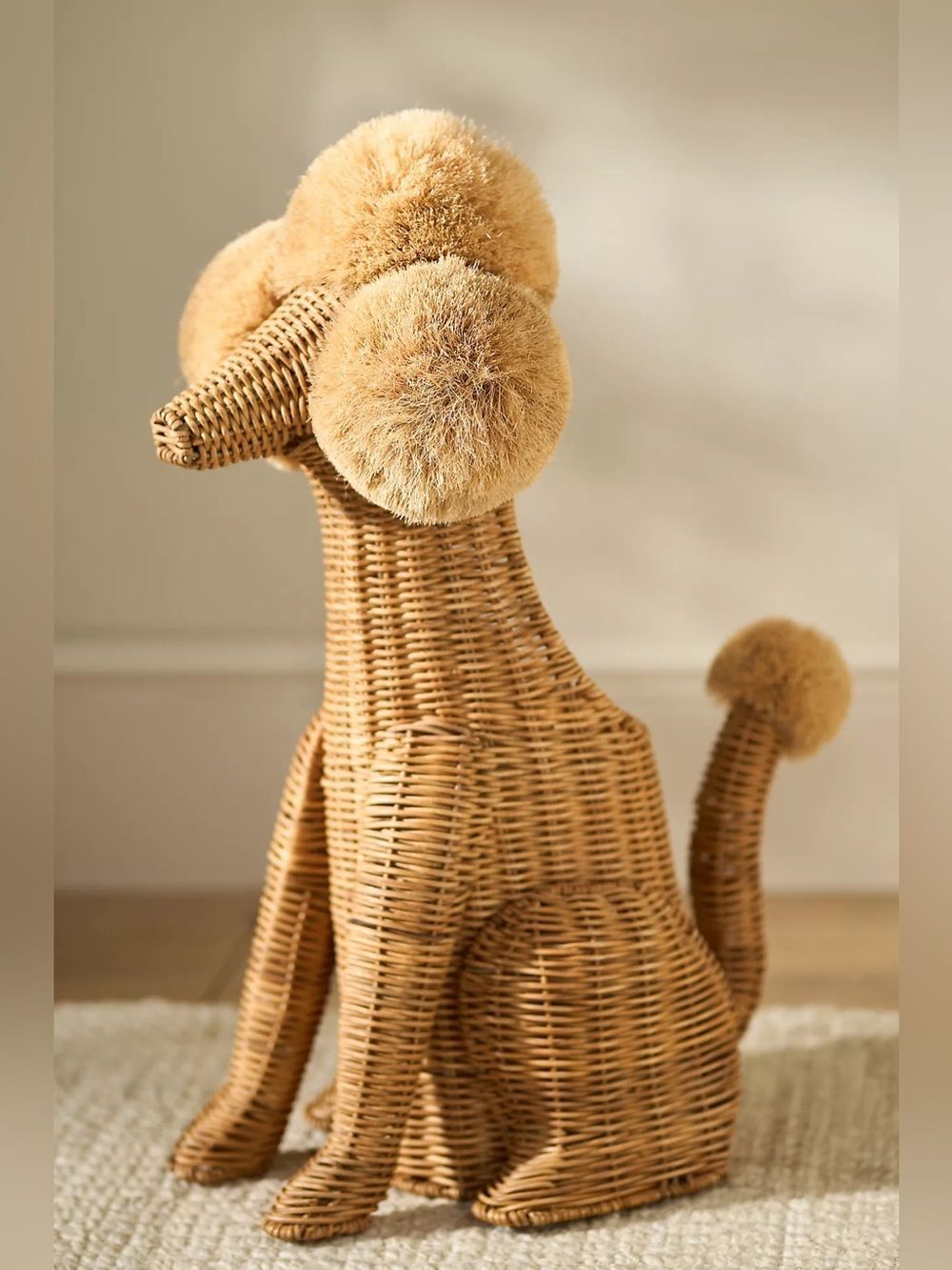 New Anthropologie Poodle Dog Woven Wicker Basket One Size